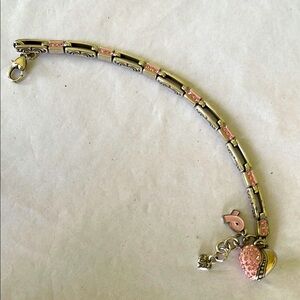 Brighton Bracelet Pink Crystal Heart Charm & stations Breast Cancer Awareness